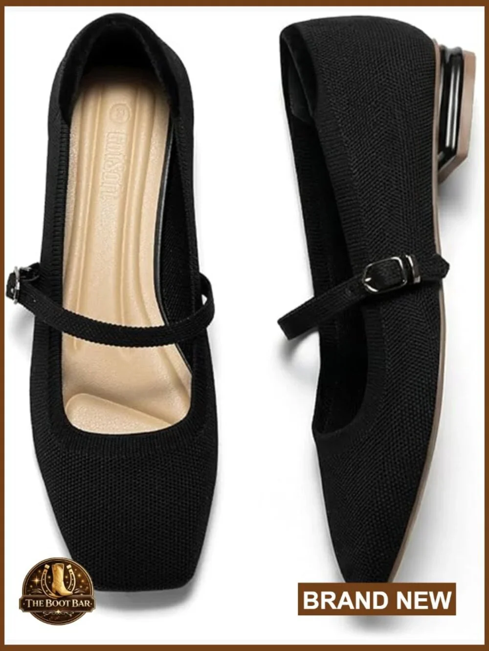 Knit Mary Jane Flats with Ankle Strap Square Toe Slip On Shoes